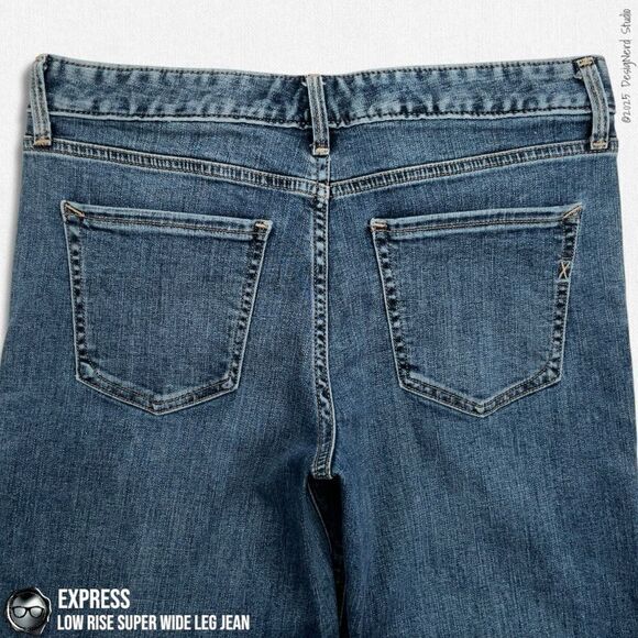 EXPRESS LOW RISE ORIGINAL SUPER WIDE LEG JEAN IN INDIGO SIZE 6P - Picture 8 of 13